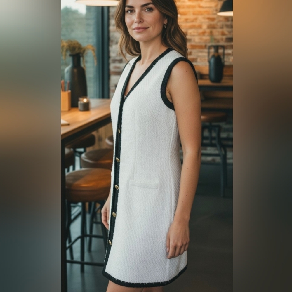 NEW Bebop Stylish White Sleeveless Dress with Black Trim.Size XL